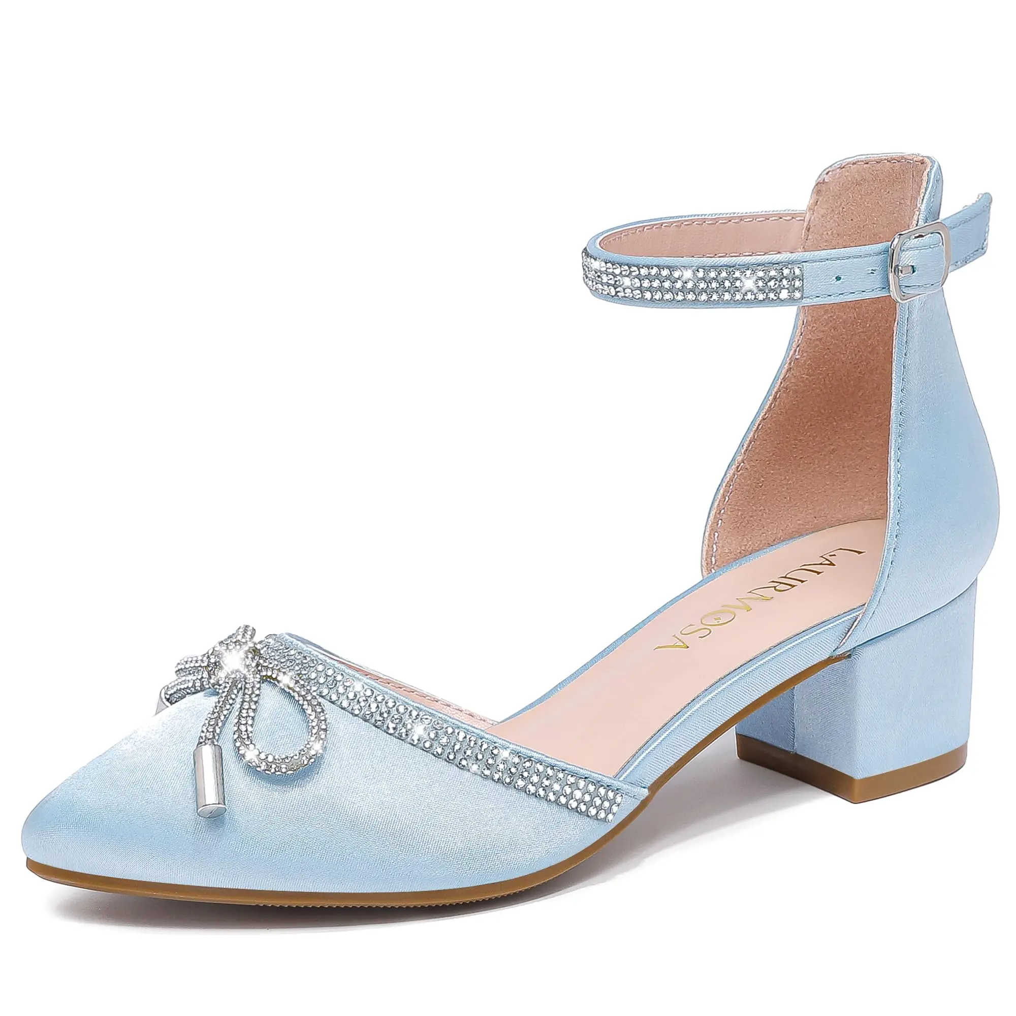 Girls Sandals Closed Toe High Heels Pointed Toe Ankle Strap Pumps Flower Girl Dressy Shoes in Wedding Party Cute Bowknot Chunky Block Heeled for Little Big Kids