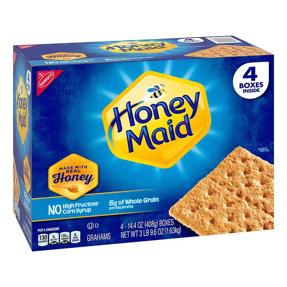 Nabisco Honey Maid Honey Graham Crackers, Lunch Snacks, 14.4 oz. 4 Boxes