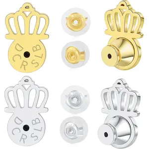 Earring Lifters,  Earring  for Droopy Ears 4 count Crown Shape Support Backings for Heavy Earrings Plus 4 count  Backers Locking Replacements for Studs,Mixed Color