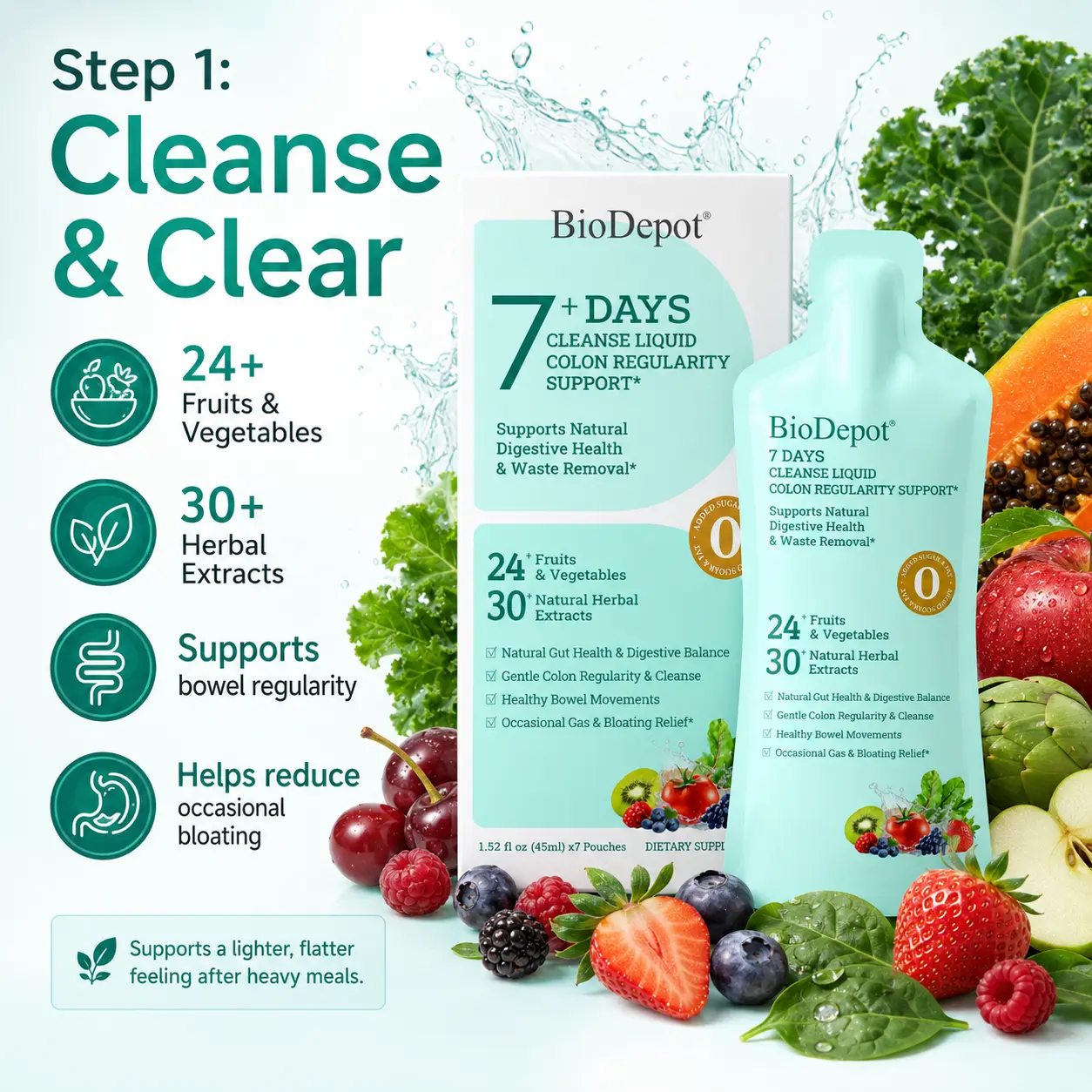 BioDepot 2-Step Edible Organic Gut Reset Combo Kit - Detox Cleansing Liquid + Probiotic Supplement Liquid, 14-Day Support, Digestion Aid, Bloated Stomach Relief, Regular Bowel Movements, Helps Restore Balanced Gut Flora, Detox Dietary Supplement, Stomach