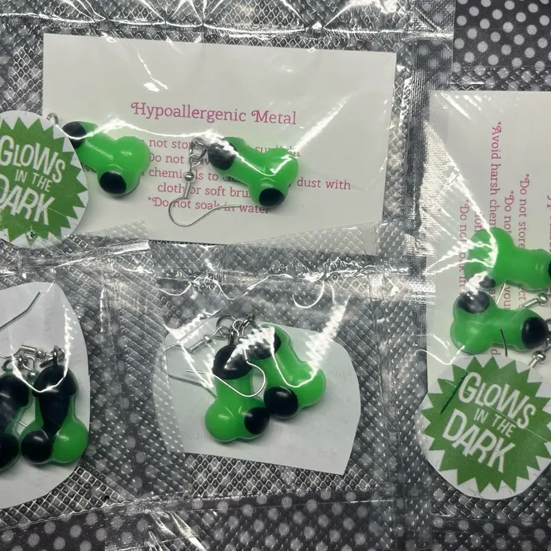 Black/Green Unique Adult Humor Handmade Hypoallergenic Earrings