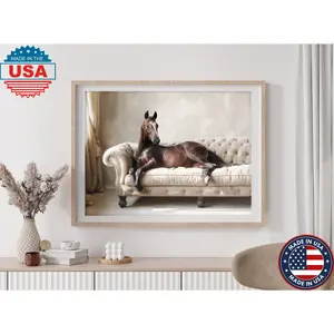 Horse lounging on sofa print, horse on couch western style print, equine poster art, farmhouse decor, elegant horse wall art, large print