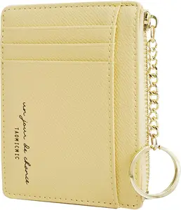 Women Slim Leather Card Case Holder Small Wallet Cute  Purse Girl Mini Wallet with  (Yellow)