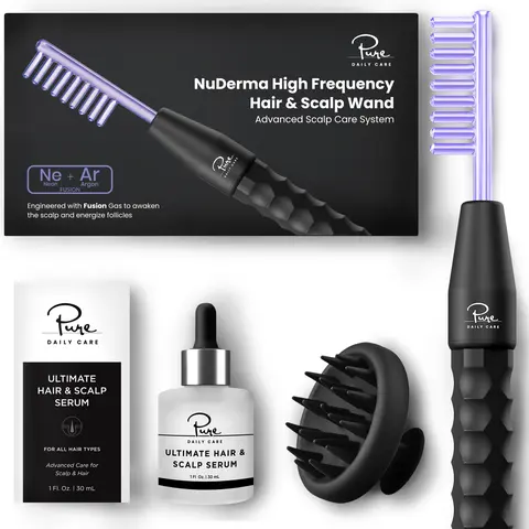 NuDerma High Frequency Hair & Scalp Wand Advanced Scalp Care System with Ultimate Hair & Scalp Serum for Fuller Healthier Hair by PURE DAILY CARE