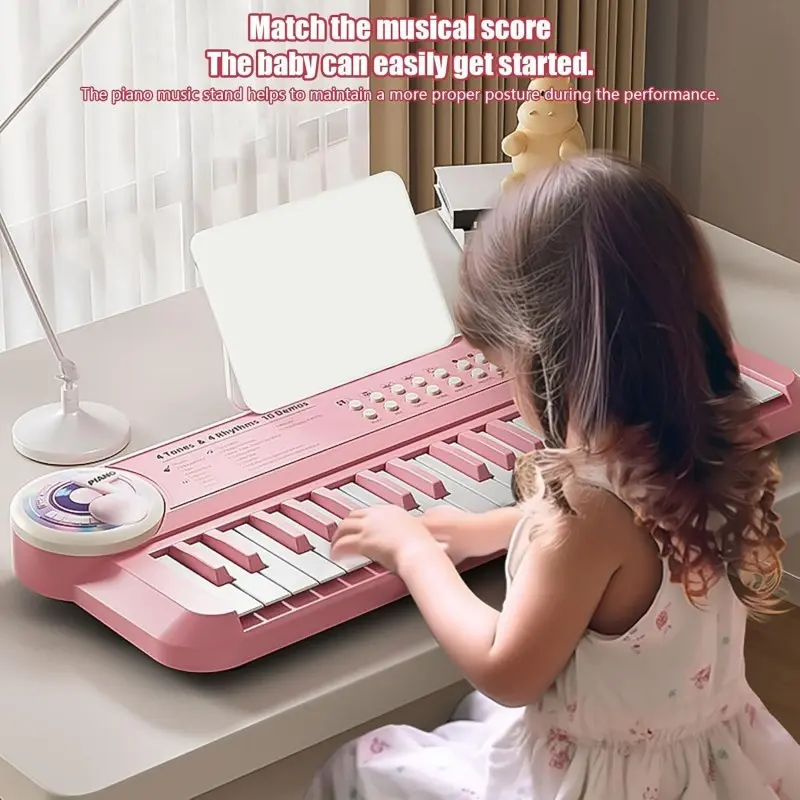 A music keyboard with clear sound, 37 keys, 5 instrument sounds, microphone, instrument toy, Toddler Piano, music learning keyboard toy, can be plugged in via USB, can be used with AA batteries (AA batteries need to be provided)