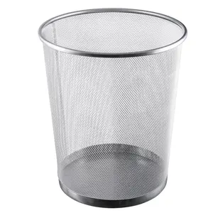 YBM Home  4.75 gal Steel Mesh Round Open Top Waste Basket Wire Bin Trash Can for Office Kitchen Bathroom, Silver - 13.5 x 11.5 x 11.5 in.