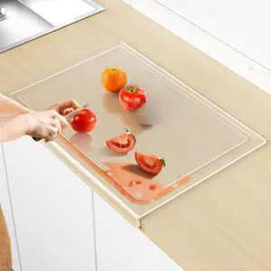 SWSKR Acrylic Cutting Board with Juice Groove Non Slip Clear 17.5x13.5 Inch for Kitchen Countertop Dough Mat 2024 Gifts for Women Food Grade Acrylic 5mm Thickness