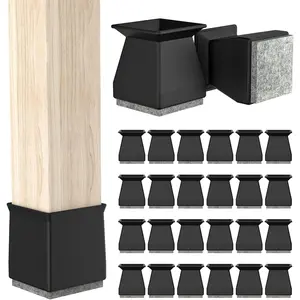 Square Chair Leg Protectors for Floors, 24 Pcs Felt Furniture Leg Cover,.7/8" - 1".Black.
