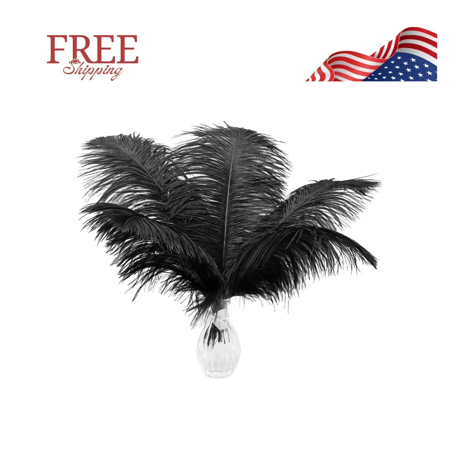 24pcs Natural Black Ostrich Feathers 10-12inch (25-30cm) for Wedding Party Centerpieces