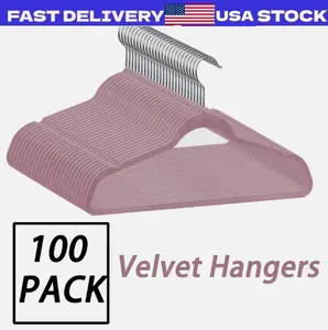 100 Pack Premium Velvet Clothes Hangers Coat Shirt Hangers 360° Swivel Pink