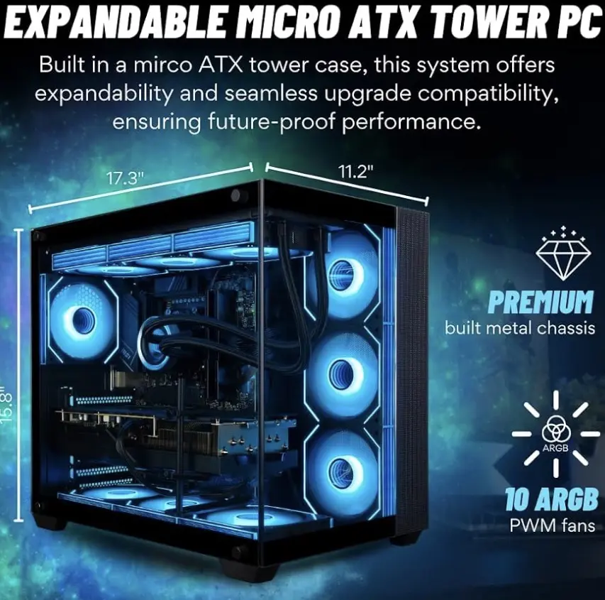 Panorama XL Prebuilt Gaming Desktop PC - AMD Ryzen 9 9900X, RTX 5080, 32GB DDR5 RAM, 2TB NVMe Gen4 SSD, WaterCooled, WiFi 7+BT, HDMI, RJ45, Windows 11 Pro, RGB Keyboard+Mouse, 3 Year Warranty