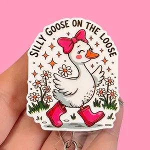 Glitter My Badge Silly goose badge reel for nurse and hospital workers. Badge clip Badge pull - Retractable swivel clip with a 360 rotation. Great gift for coworker.