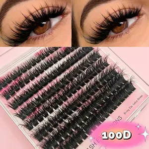 144Pcs 100D Fluffy Lash Clusters DIY Wet Eyelash Extension 10-16mm Wispy Soft Individual Eyelashes Extension Thick D Curl Cluster Lashes Reusable Eyelash For Beginner Use At Home Or On-The-Go For Daily Life&Dating&Wedding&Party&Music Festival Eyelashes