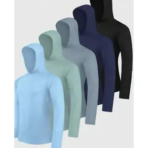 5 Pack Men's UPF 50+ Sun Protection LightweightHoodie Performance Long Sleeve SPF UV Shirt forFishing Running