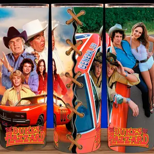 The Dukes of Hazzard - Daisy Duke - Bo Duke - Boss Hogg - Luke Duke Cup Mug Tumbler 20oz Stainless Steel Insulated Vacuum Flask with Rainy Day Design
