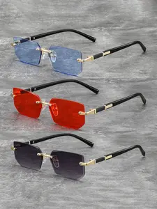 Luxurious frameless business rectangular gradient lenses,fashion colored lens,available in multiple colors,frameless design enhances fashion sense,metal temples increase durability,suitable for various life scenarios,perfect gift for both men and women