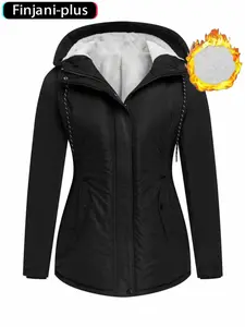Women's Plus Size Fall Winter Fleece Lined Hooded Jacket Coat, Casual Warm Outerwear, Comfortable and Stylish, Perfect for Cold Weather