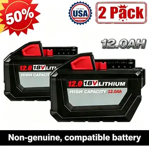 2PACK 12.0Ah For Milwaukee For M18 18V Extended Capacity Battery Not an authentic product 48-11-1860 FOR 5.0AH 8.0AH 9.0AH TOOL NEW
