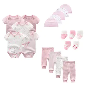 Kiddiezoom 19Pcs Newborn Baby Clothes Set Short Sleeve Unisex Bodysuits Pants Hats Socks Spring Summer Outfits 0-12M