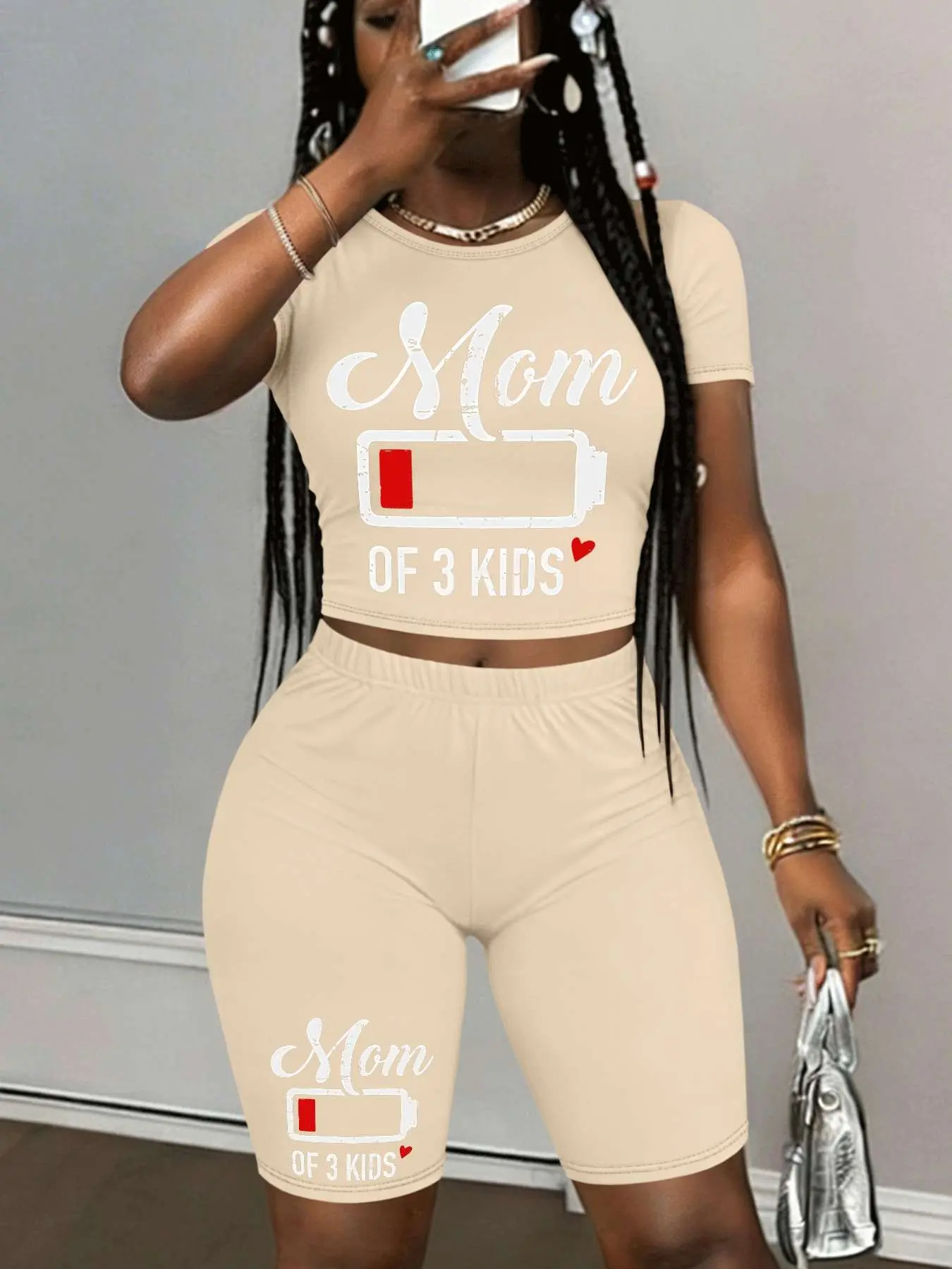 Personalized print patterns Two-Piece Set Women's Lip Print Short Sleeve Crop Top & Skinny Jumpsuit, Casual Fashion Style Cozy Round Neck Tee & Jumpsuit for Daily Outdoor Wear, Ladies Clothes for Spring, Overalls Summer