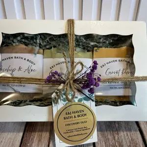 E&J Haven Discovery Trio – 3 Handmade Soap Bars (Mix & Match) – 4.8 oz Each – All Natural Cold Processed – E&J Haven Bath & Body