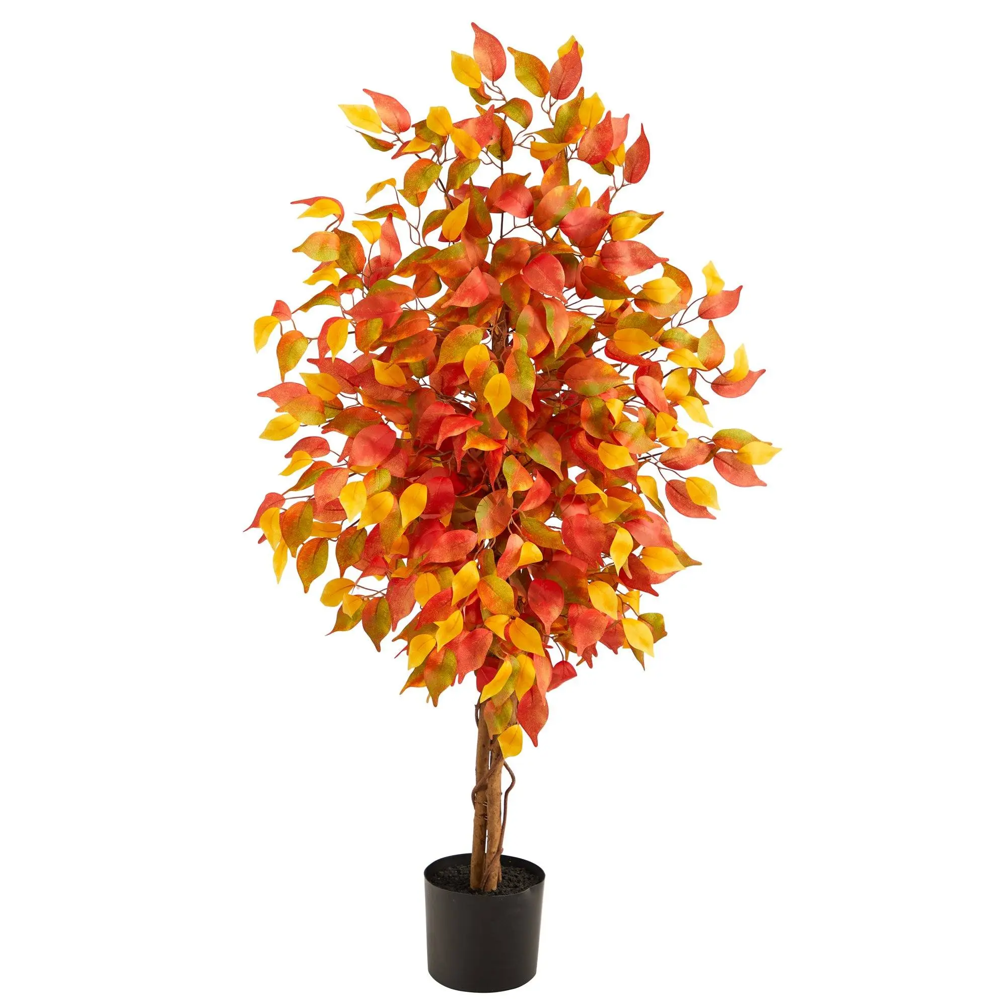 4ft Woody Variegated Artificial Autumn Ficus Tree, Halloween Harvest Decor, Fake Flower Accent Plants for Room Settings