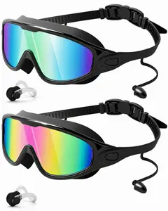 2Pack Summer Swim Goggles, Anti Fog Full-Coverage Goggles with Ear Plugs, No Leaking Swim Glasses for Men Women Youth