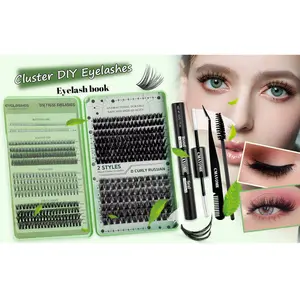 IY Lash Extension Kit - 2 Styles D Curly Russian & Mixed Cluster Lashes 10-16mm, with Bond & Seal, Lash Applicator & Brushes, Professional At-Home Volume Lash Clusters Set