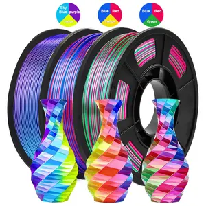 Silk PLA 3D Printer Filament Bundle, Shiny Tricolor Filament 1.75mm Pack, Multi Color Change 3D Printing Filament for Most FDM 3D Printer, 3 Spools 250g Each