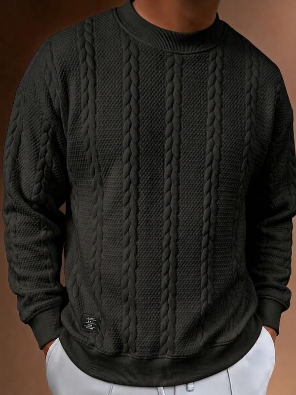 Men’s Jacquard Sweatshirt, Textured Crewneck Pullover, Casual Long Sleeve Top, Stylish Spring Fall Streetwear