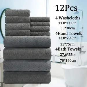 12pcs Microfiber Bathroom Towels Set  - Quick Dry, Super Absorbent & Soft Comfortable, Including 4 Washcloths + 4 Bath Towels + 4 Bath Towels, Ideal for Hotel, Spa, Fitness & Bathroom Shower