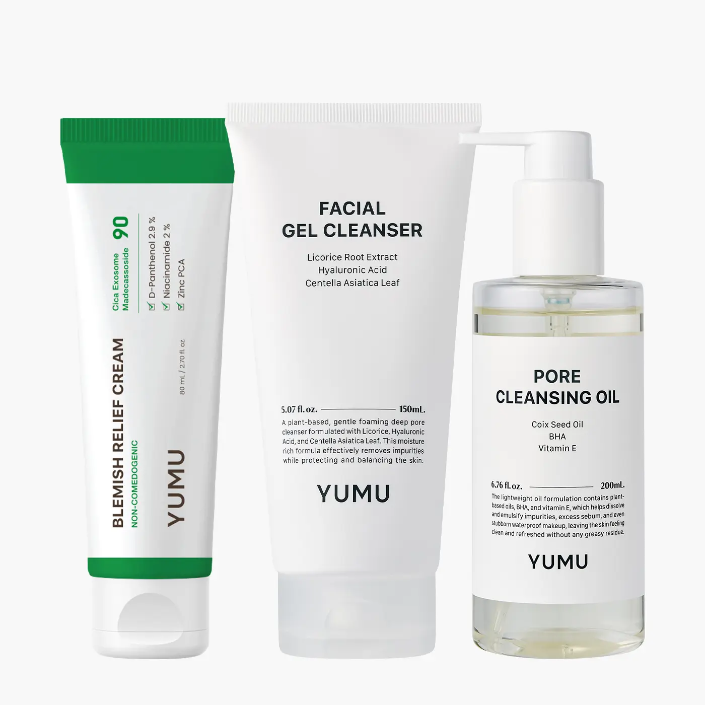 YUMU Essential Trio | Cleansing Oil + Gel Cleanser + Zinc Cream