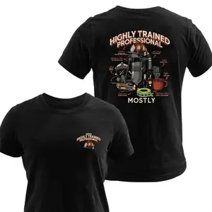Highly Trained Professional Firefighter Tee - Funny Retro Infographic Shirt | Premium Cotton Fireman Apparel - Humorous Gift for First Responders