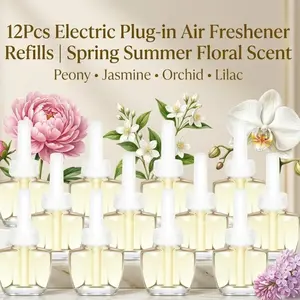 12Pcs Electric Plug-in Air Freshener Refills, Spring-Summer Floral Scent, Peony, Jasmine, Orchid, Lilac Fragrance Oil