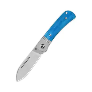 QSP Hedgehog Slip Joint Pocket Knife, 2.92" Sandvik 14C28N Spear Point Blade, Blue Bone Handle, Bronze Washers, Non-Locking Traditional EDC Knife, 6.70" Overall Length