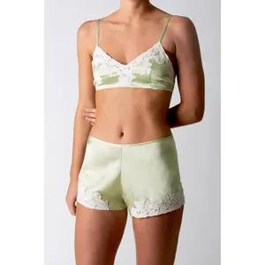 Bella Scalloped Lace Silk Bralette - Green