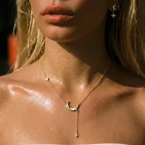 Moon Star Necklace Mother-of-Pearl Pendant Zircon Light Luxury High-End New Style valentine day gift versatile daily wear collarbone chain classic simple