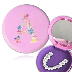 Durable Orthodontic Retainer Case, Aligners Organizer Box with Magnetic Closure & Built in Mirror, Dustproof Design & Easy-to-clean, A-Z Pink Letter Pattern, Ideal for Daily Use, Travel & Office