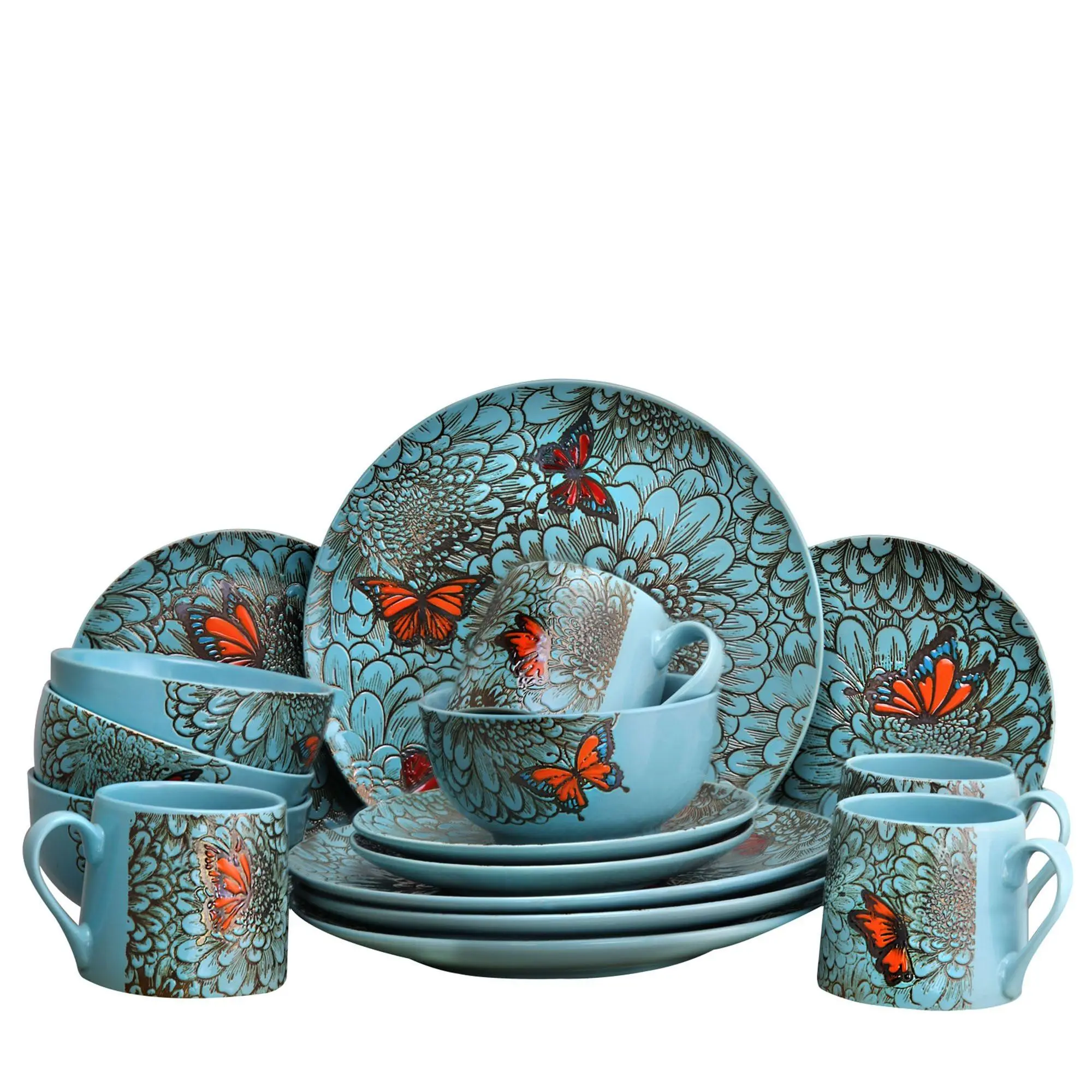 Elama Butterfly Garden 16-Piece Stoneware Dinnerware Set Elama Butterfly Garden 16-Piece Stoneware Dinnerware Set