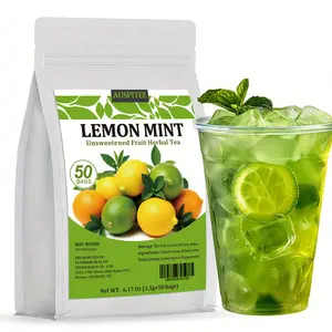 Lemon Mint Fruit Heral Tea 50Bags 6.17Oz Unsweetened Drink Dried Lemon Orange Lemongrass Peppermint For Gift Afternoon Tea