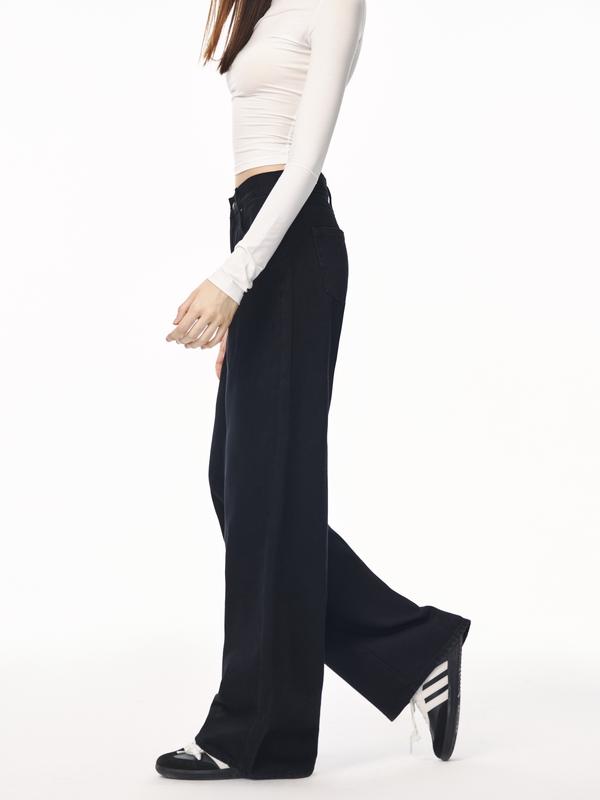 Nextrys AdaptHer Women's High-Rise Wide Straight Leg Baggy Jeans with Snap-Button Waistband Y2K Lightweight Tummy Control Casual Everyday Style Denim Basic Minimalist Maxi