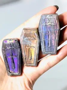 Labradorite Coffin Carving, 1 Count Mystical Delights Gorgeous Flashy Purple Labradorite Coffin Carving, Creative Gift Party Souvenir, Crystal Carvings
