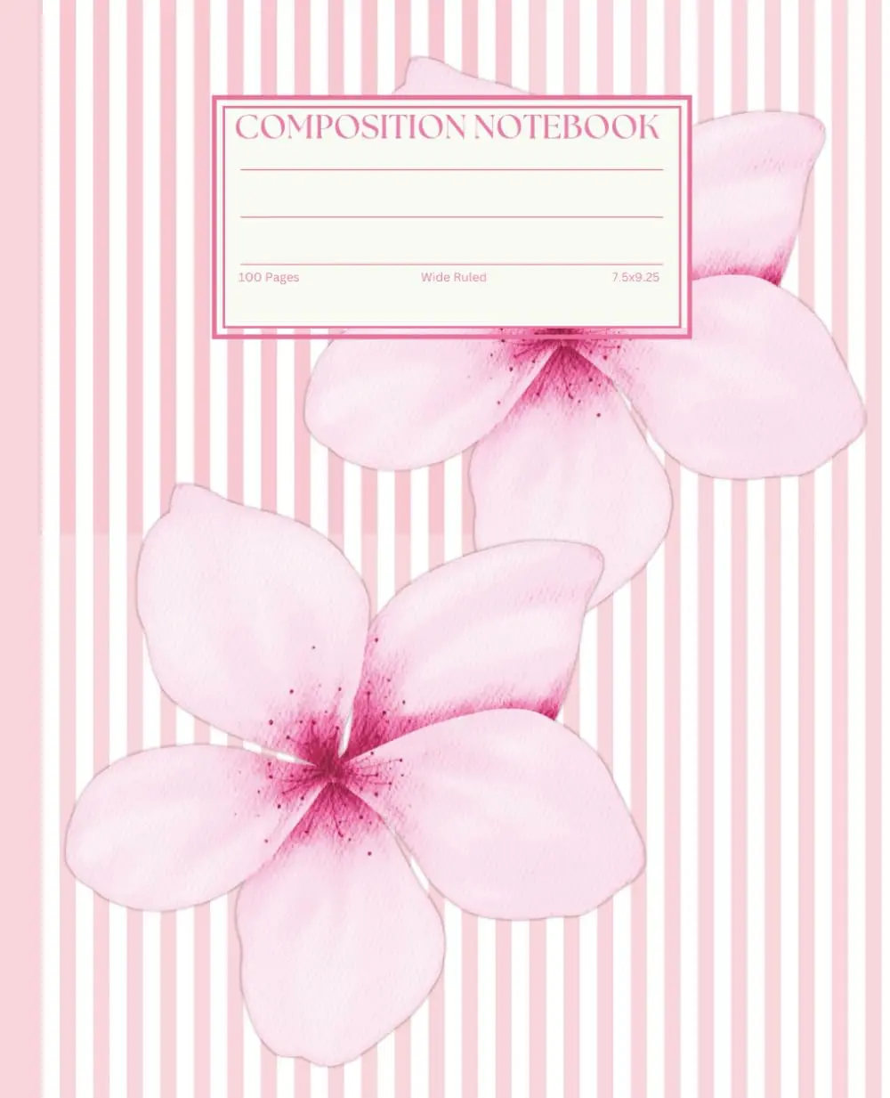 Cute Pink Pinstripe Hibiscus Flowers Composition Notebook: Preppy Retro Vintage Pinstripe Notebook, Cottagecore Aesthetic Wide Ruled Journal for College, School, Office & Work