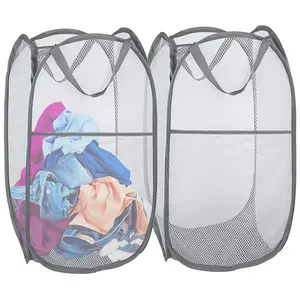 LMMAKE 2Pcs Mesh Pop Up Laundry Hamper with Durable Handles Portable Collapsible Clothes Baskets for Dorm Bathroom Travel Space Saving Design Side Pocket Breathable Durable Mesh Multi Functional Pet Friendly