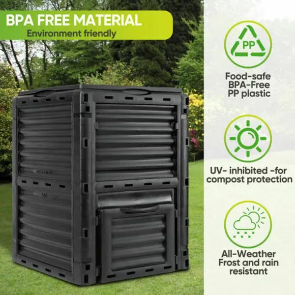 80gal PP Plastic Garden Composter Bin - BPA Free Material, Eco-Friendly, Frost & Rain Resistant, UV-Inhibited High-Efficiency Home Soil Composting Supply Bin