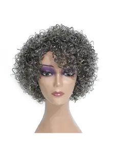 Grey Glueless Wigs Human Hair Wigs for All Women Grey Short Curly Wigs for Black Women Human Hair Afro Kinky Wigs Mixed Kinky Curly Wear and Go Glueless Wig Ombre Gray 8 Inch Short Wigs for Older Women