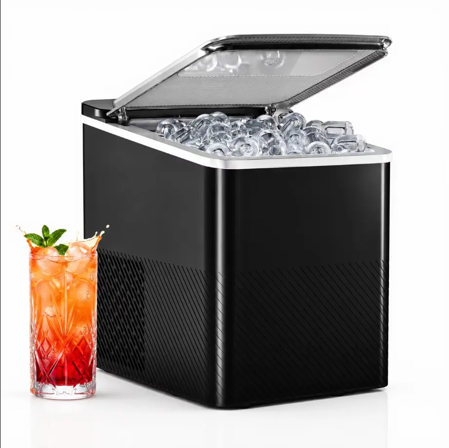 EUHOMY Countertop Ice Maker, 2-Size Bullet Ice, 26.5 Lbs/24H, Portable Ice Maker with Self-Cleaning for Home/Party/Travel/Camping, Black