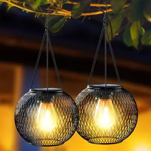 Solar Lanterns Outdoor, Ortiny Upgraded Solar Lights for Outside Decorative Outdoor Hanging Lights for Halloween Christmas Waterproof Retro Powered Lighting for Yard Garden Patio Pathway Tree,2 Pack