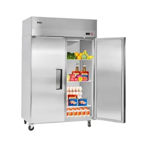 VEVOR Commercial Refrigerator, 31.89 in Width Reach In Upright Refrigeration Double Door, 32.1 Cu. ft Auto-Defrost Stainless Steel Refrigerator with 8 Adjustable Shelves, 32 to 50 Temp Range, 4 Wheels
