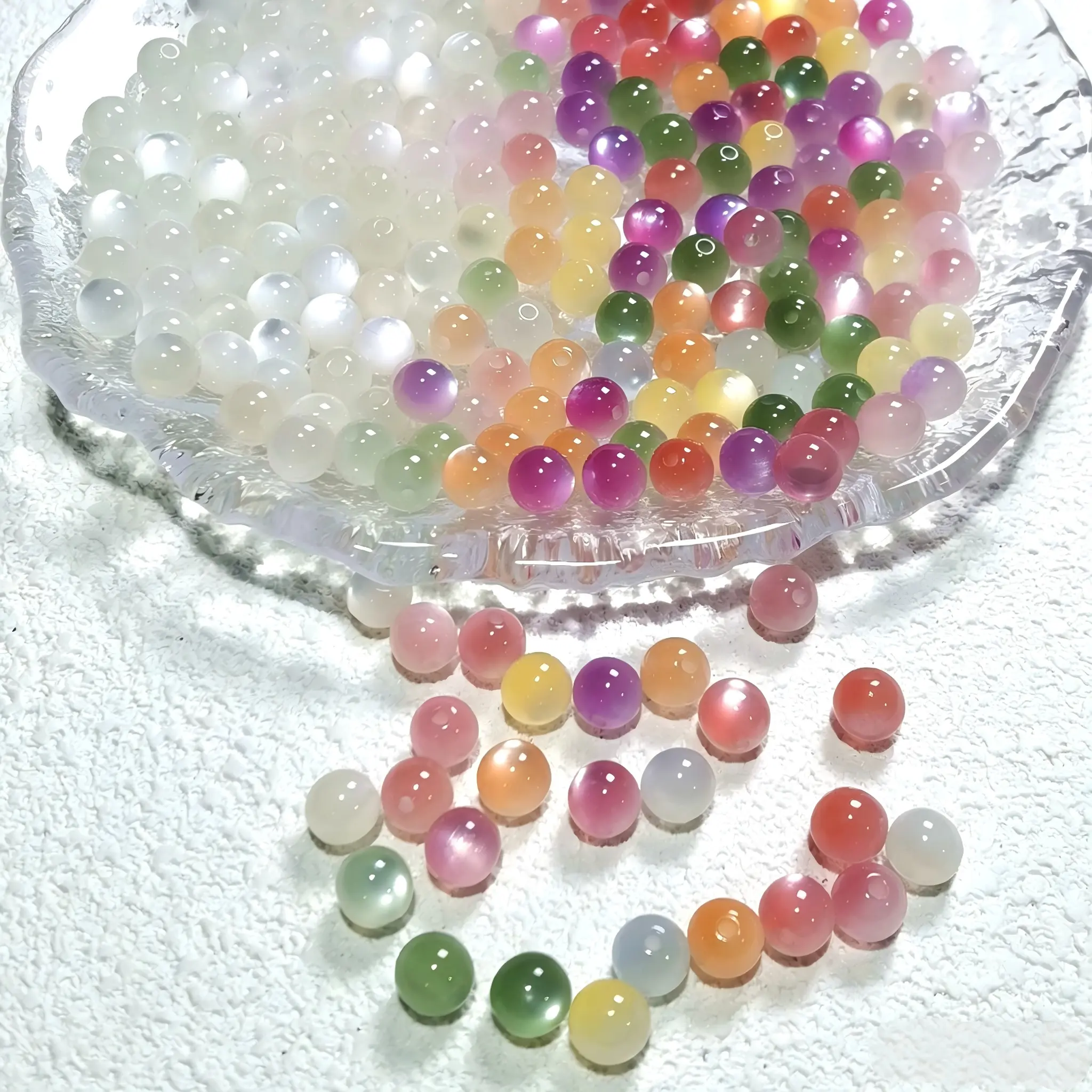 100Pcs 10mm Mixed Color Sunlight-Activated UV Color Shift Cat Eye Beads Jewelry Craft Kit, with Elastic String, Beading Needles, Spacer Charms for Handmade Bracelets, Necklaces, Uv Beads